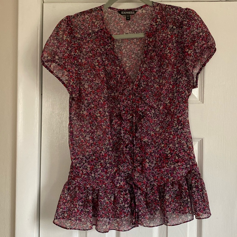 Express Red and Purple Floral Blouse